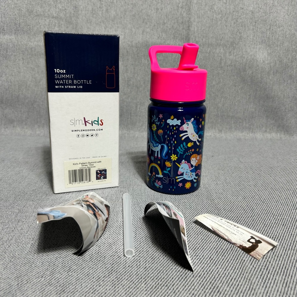 Simple Modern Kids Summit Water Bottle 10oz Blue Unicorn Rainbow Straw Lid